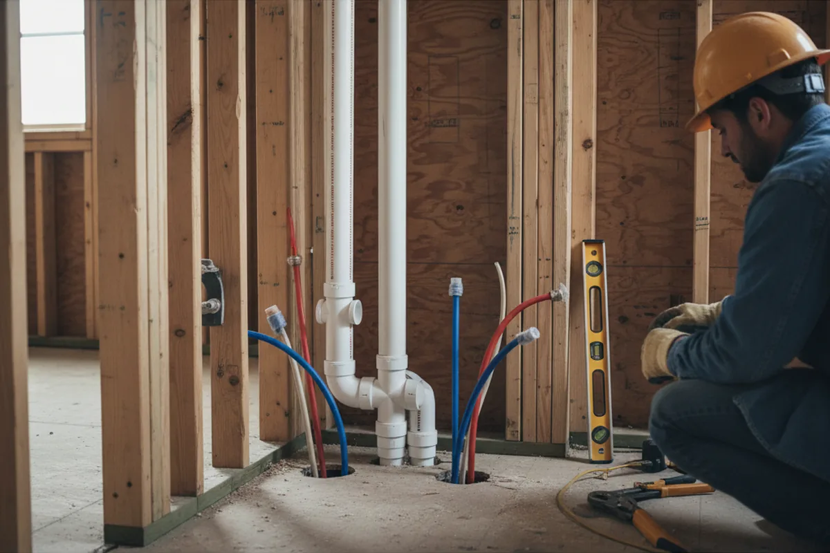 Drain and supply rough-in during Garbage Disposal Repair in English