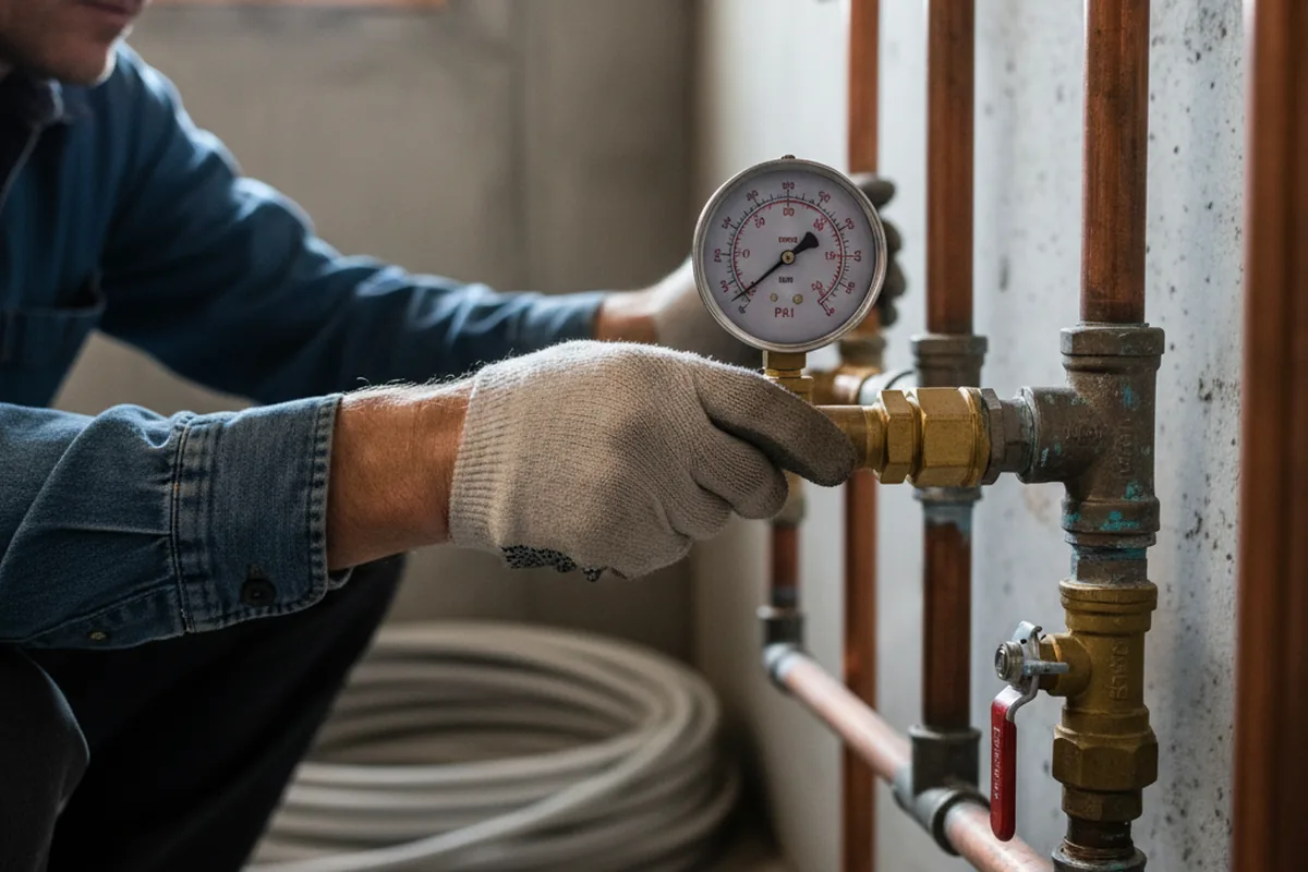 Pressure testing a repaired line during Water Line Repair in English